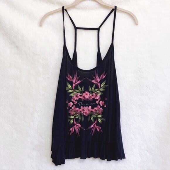 Hollister Strappy Navy Blue Tank with Flower Top - Picture 1 of 7
